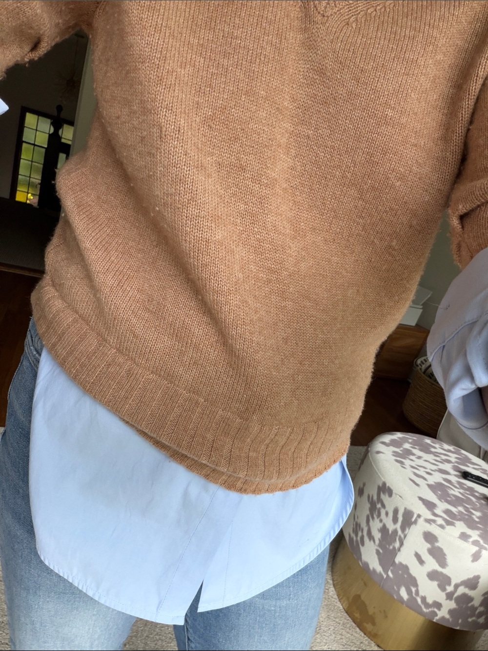 Brochu Walker Camel Sweater with Light Blue Lining Collar Shirt - Picture 6 of 9